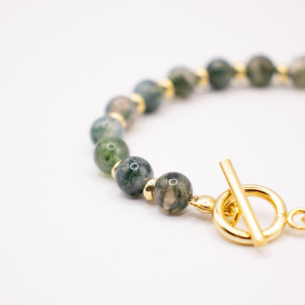 CIRCE | Bracelet in Moss Agate and 18 and 24 carat Gold plated-3