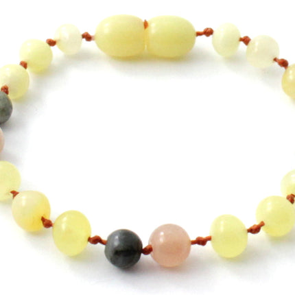 Amber Milky Polished Bracelet With Sunstone and Gray Labradorite-0