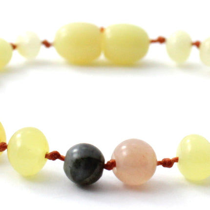 Amber Milky Polished Bracelet With Sunstone and Gray Labradorite-3
