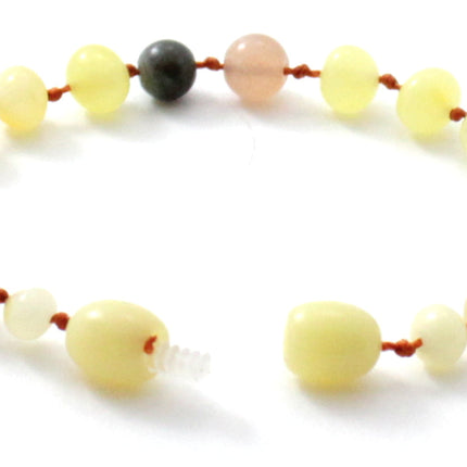 Amber Milky Polished Bracelet With Sunstone and Gray Labradorite-2