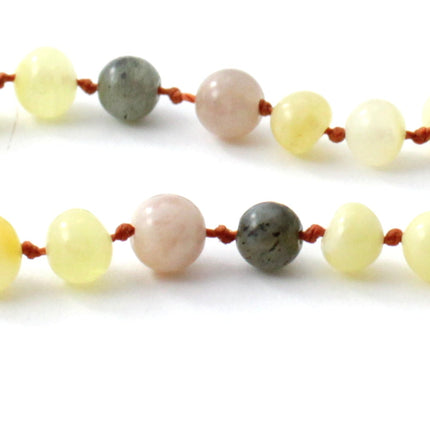 Amber Milky Polished Bracelet With Sunstone and Gray Labradorite-1