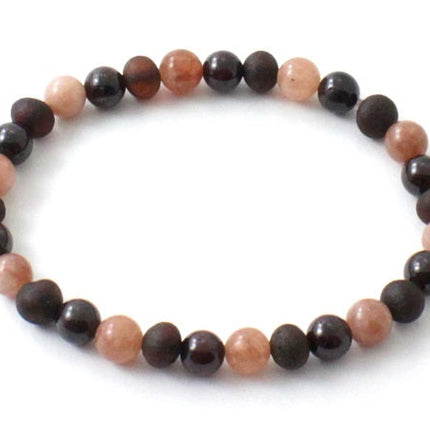 Amber Cherry Unpolished Stretch Bracelet With Sunstone and Garnet-0