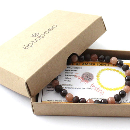 Amber Cherry Unpolished Stretch Bracelet With Sunstone and Garnet-1