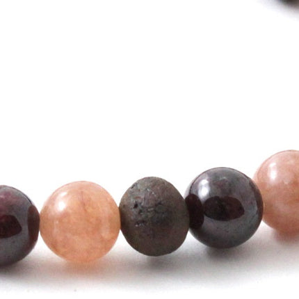 Amber Cherry Unpolished Stretch Bracelet With Sunstone and Garnet-3