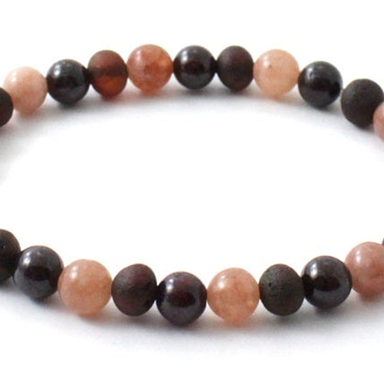 Amber Cherry Unpolished Stretch Bracelet With Sunstone and Garnet-2