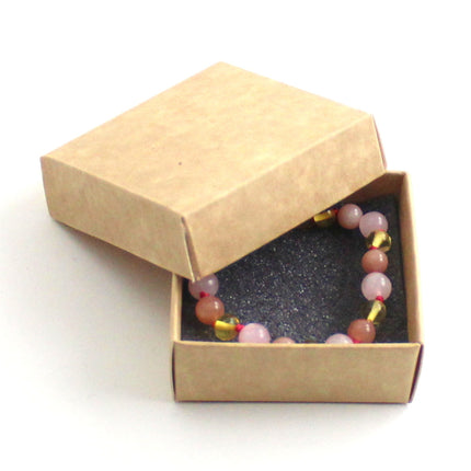 Lemon Yellow Amber Bracelet With Pink Rose Quartz and Sunstone-1
