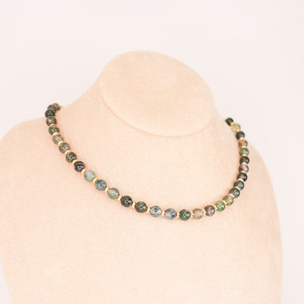 CIRCE | Moss Agate and 18 and 24 carat Gold plated necklace-1