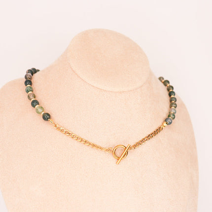 CIRCE | Moss Agate and 18 and 24 carat Gold plated necklace-4
