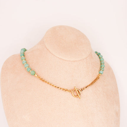 CIRCE | Amazonite and 18 and 24 carat gold plated necklace-4