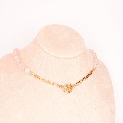 CIRCE | Necklace in Rose Quartz and 18 and 24 carat Gold plated-4