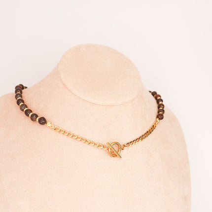 CIRCE | Bronzite and 18 and 24 carat gold plated necklace-4
