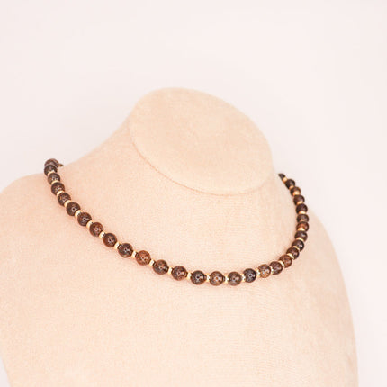CIRCE | Bronzite and 18 and 24 carat gold plated necklace-1