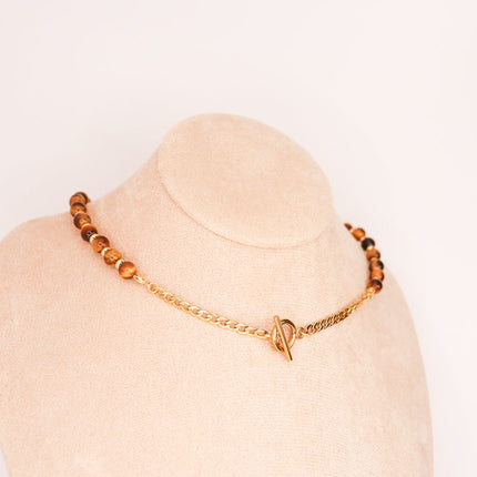 CIRCE | Tiger Eye and 18 and 24 carat Gold plated necklace-4