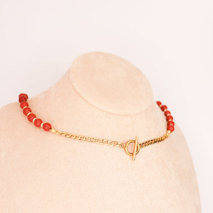 CIRCE | Necklace in red jasper and 18 and 24 carat gold plated-4
