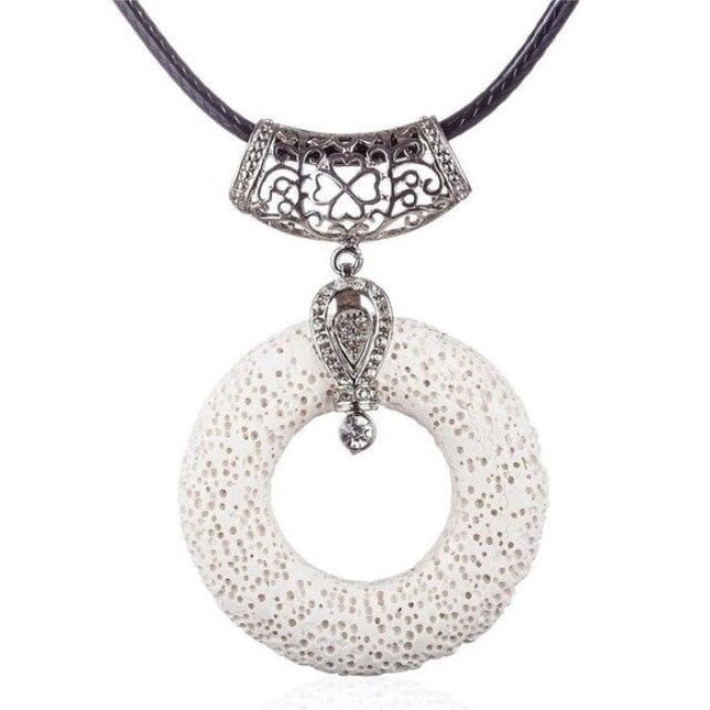Bright White Circular Lava Stone Pendant Essential Oils Necklace-0
