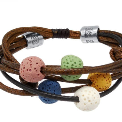 Brown Lava Stone Charm Bracelet Adjustable-0