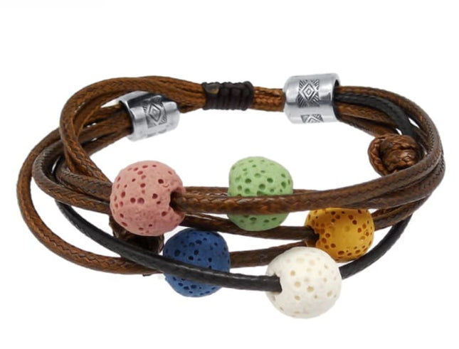 Brown Lava Stone Charm Bracelet Adjustable-0