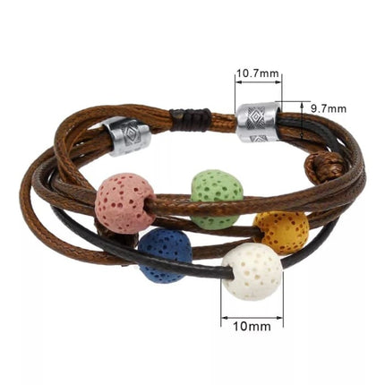Brown Lava Stone Charm Bracelet Adjustable-2