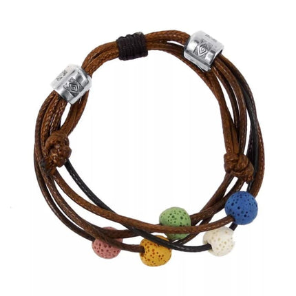 Brown Lava Stone Charm Bracelet Adjustable-1