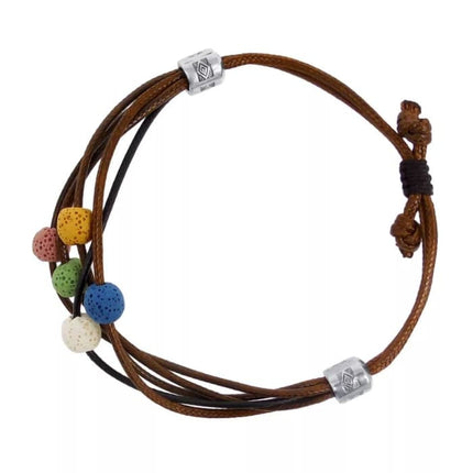 Brown Lava Stone Charm Bracelet Adjustable-4