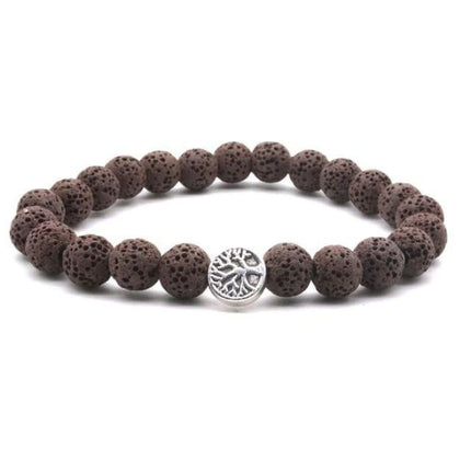 Brown Lava Stone Tree of Life Essential Oil Bracelet-0