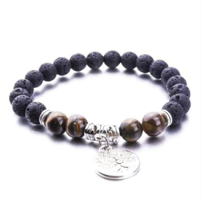 Brown Marble Tree of Life Lava Stone Bracelet-0