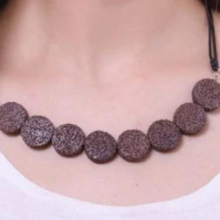 Burgundy Tablet Beads Lava Stone Essential Oils Necklace-1