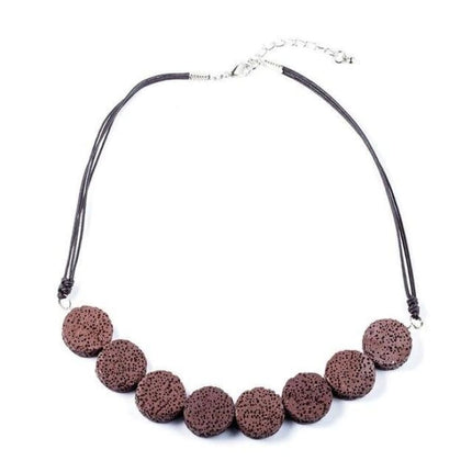 Burgundy Tablet Beads Lava Stone Essential Oils Necklace-0