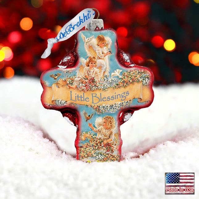 Little Blessings Icon Cross Glass Ornament by D. Gelsinger - Nativity Holiday Decor - 758-023-DG-0