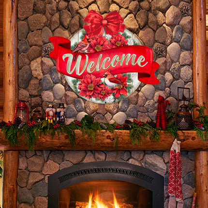 Christmas Wreath Welcome Sign Front door welcome sign Main entrance banner Welcome sign - Wooden front porch decor - 933117H-3