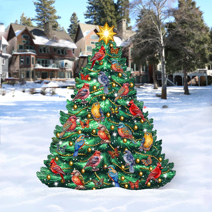 Christmas Birds-Themed Christmas Tree Outdoor Indoor Decor Wooden Christmas Decoration by G. Debrekht Christmas Decor - 8191511F-2