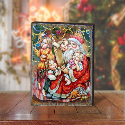 Wish List Santa Wooden Wall Art by G. DeBrekht - Christmas Santa Snowman Decor - 81291311B-2