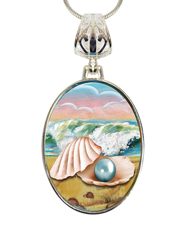 Sea Shell Pearl Silver-Plated Mother of Pearl Jewelry Pendant Necklace - 44054-0