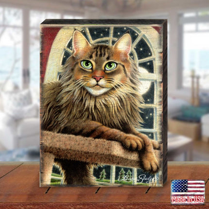 Cat at the Window Arch Wooden Wall Art by Laura Seeley - Pets Dog and Cats Decor - 8512114B-1