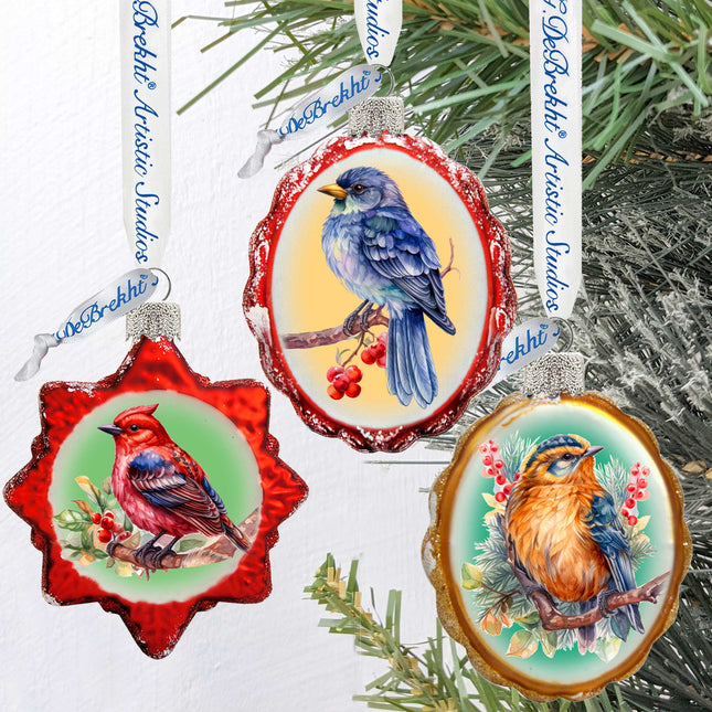 Forest Birds Mercury Glass Ornaments Set of 3 by G. Debrekht - Wildlife Holiday Décor - 770147S3-0