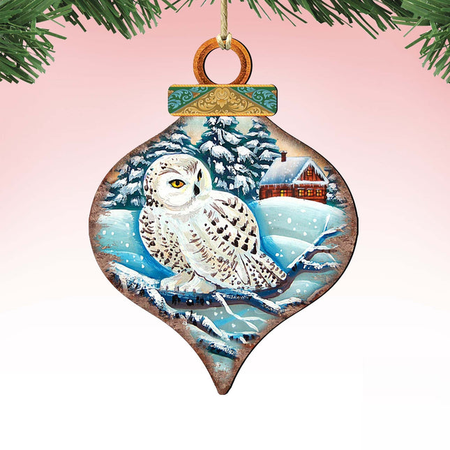 White Owl Drop Wooden Ornaments by G. DeBrekht - Wildlife Holiday Decor - 8035213-0