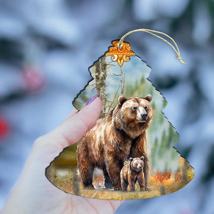 Grizzly Family Glade Tree Wooden Ornaments by G.Debrekht - Wildlife Holiday Decor - 870009-4