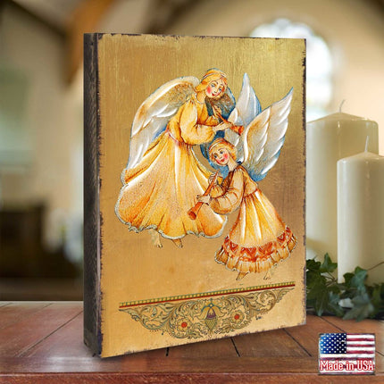 Angels Watching Over You Wooden Gold Plated Religious Christian Sacred Icon - Inspirational Icon Decor - 85046-1