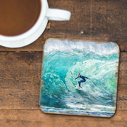 Surfer Coastal Wooden Cork Coasters Gift Set of 4 by Nature Wonders - Coastal Sea-Life Decor - 95227C-S4-1