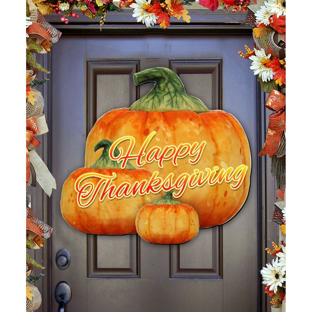 Happy Thanksgiving Pumpkins Halloween Door Decor by G. DeBrekht - Thanksgiving Halloween Decor - 8158414-2GH-0