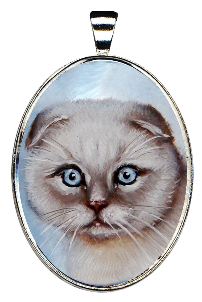 Scottish Cat Silver Plated Mother of Pearl Jewelry Pendant Necklace - 44038O-0