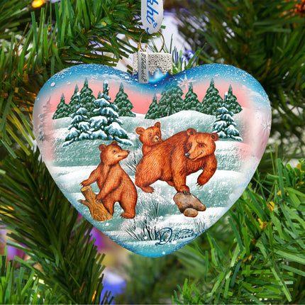 Kodiak Family Heart Glass Ornament by G. DeBrekht - Wildlife Holiday Decor - 73432-2