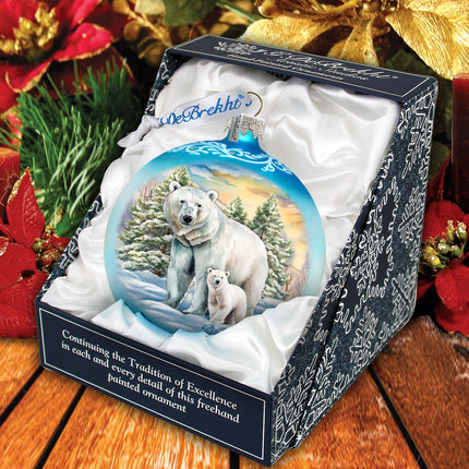 Polar Bear with Cub Ball Glass Ornament by G. Debrekht - Wildlife Holiday Decor - 73386-1