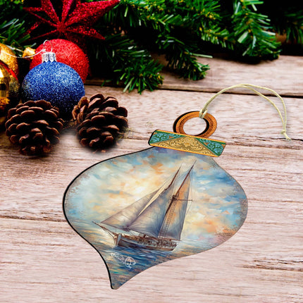 Holiday Coastal Ornaments - Sailboat Symphony Wooden Ornaments by G.Debrekht Coastal Holiday Decor - 8688172-4