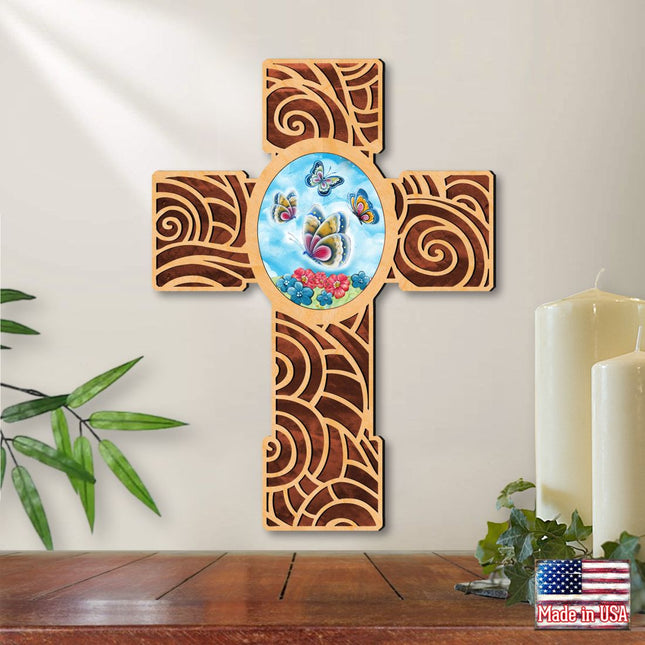 New Life Butterfly Modern Wooden Cross by Museum Icons - Inspirational Icon Decor - 88290-0