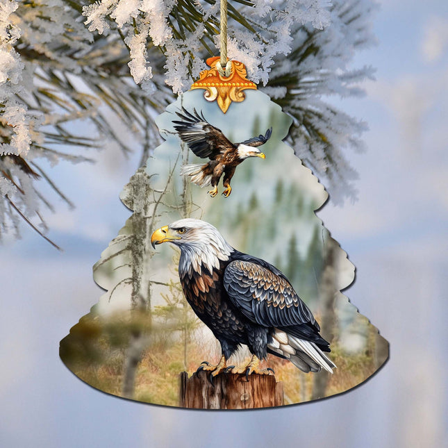 Alaskan Bald Eagles Tree Wooden Ornaments by G.Debrekht - Wildlife Holiday Decor - 870006-0