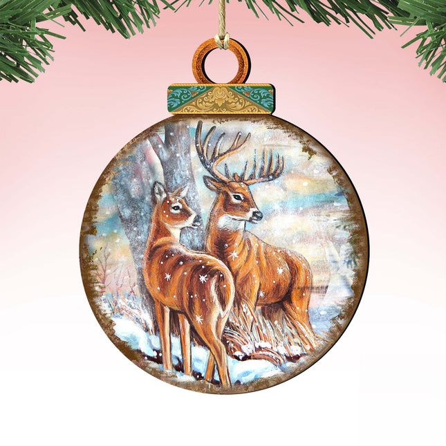 Deer's Family Ball Wooden Ornaments by G. DeBrekht - Wildlife Holiday Decor - 8025212-0