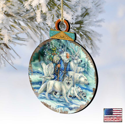Cool Winds Father Winter Animals Wooden Ornaments by J. Bergsma - Wildlife Holiday Decor - 8591862-JB-1