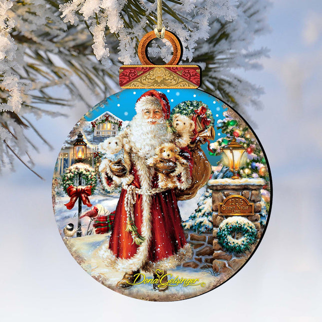 Silent Night Santa Wooden Ornaments by Gelsinger - Christmas Santa Snowman Decor - 8021116-1315-0
