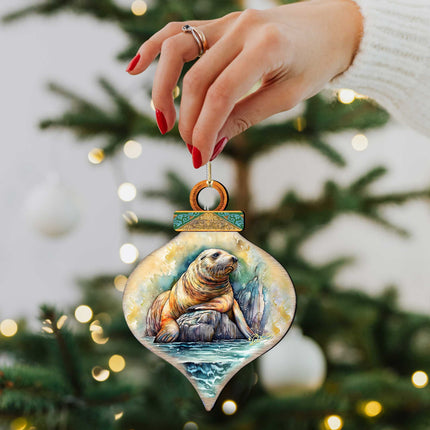 Coastal Sea Lion Wooden Ornaments by G.Debrekht - Wildlife Holiday Decor - 8710126-4